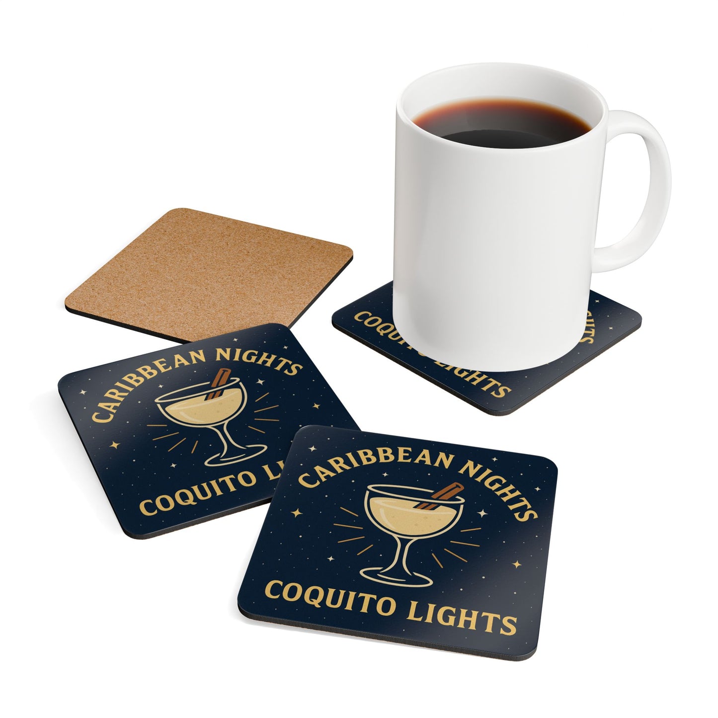 Caribbean Nights, Coquito Lights – 4 Piece Coaster Set