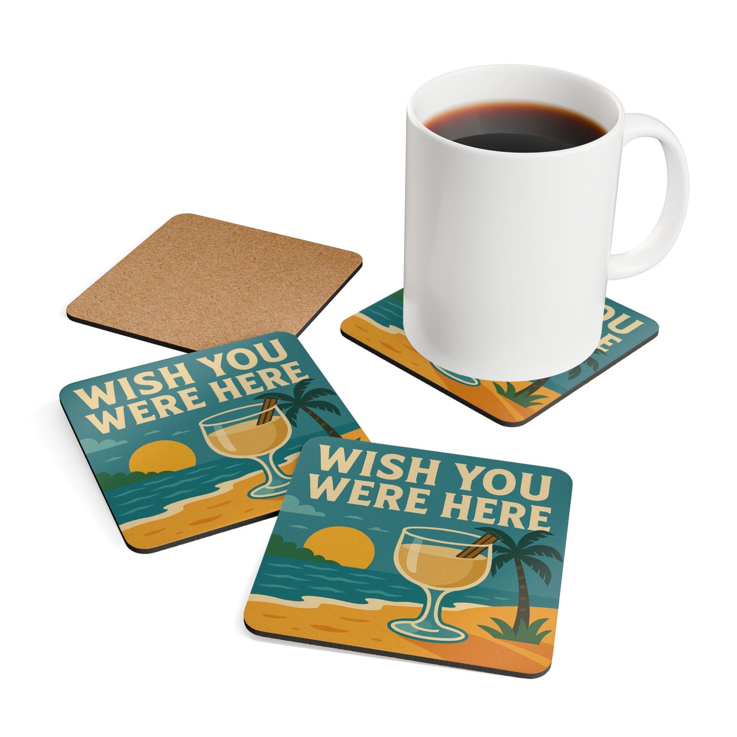 Wish You Were Here – 4 Piece Coquito Coaster Set