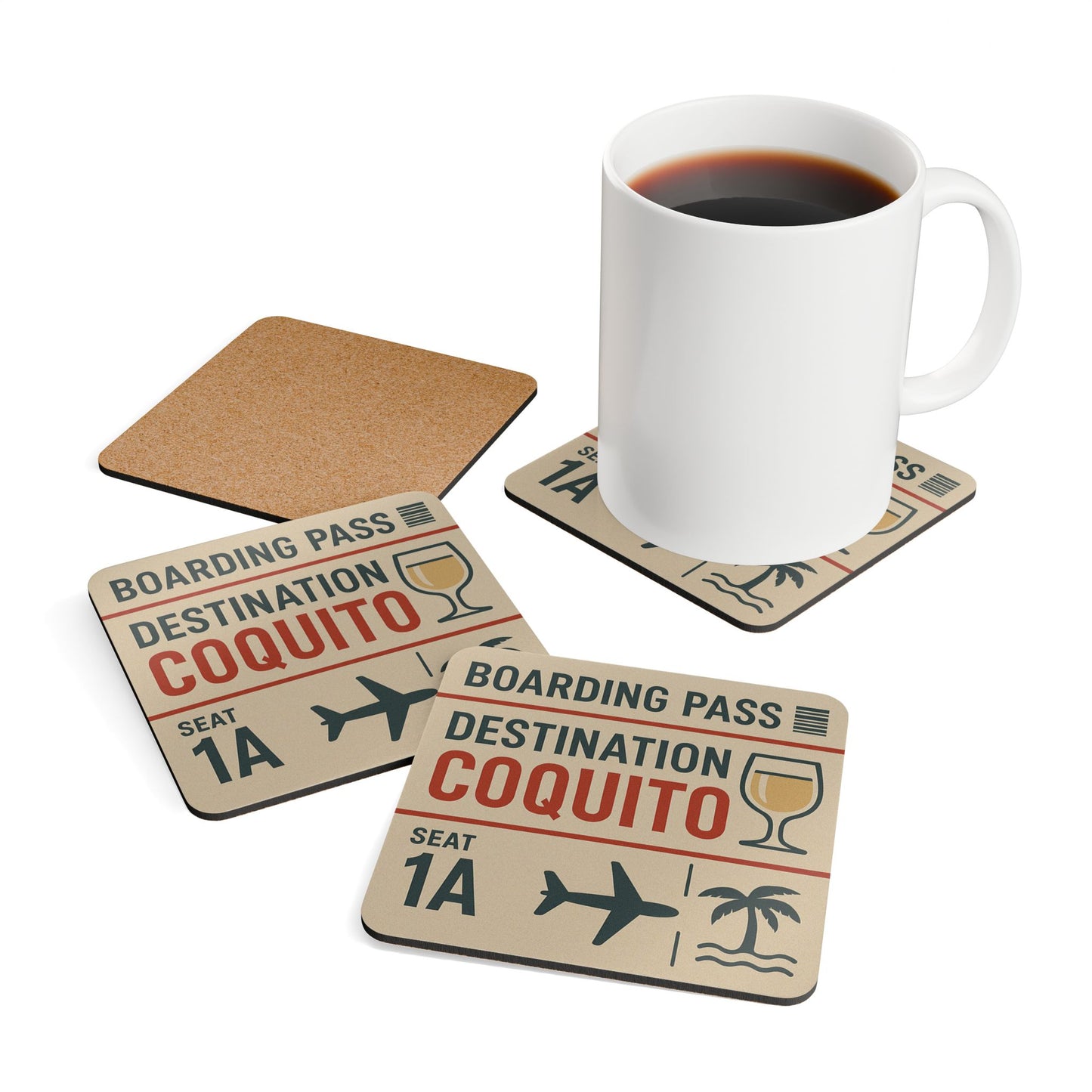 Boarding Pass "Destination Coquito" – 4 Piece Coaster Set