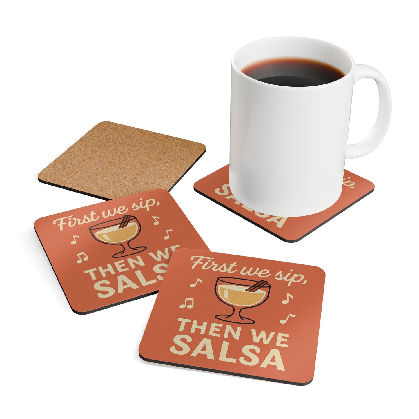 First We Sip, Then We Salsa – 4 Piece Coaster Set