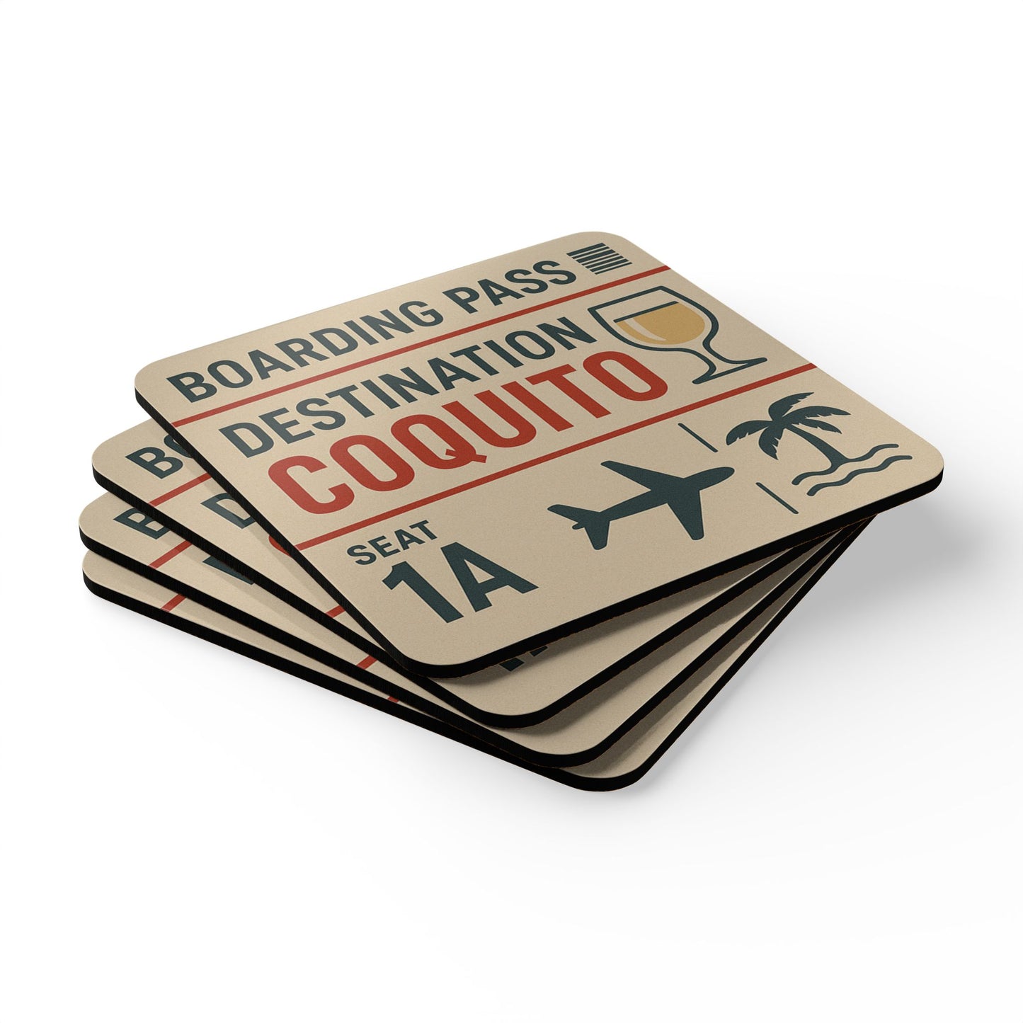 Boarding Pass "Destination Coquito" – 4 Piece Coaster Set
