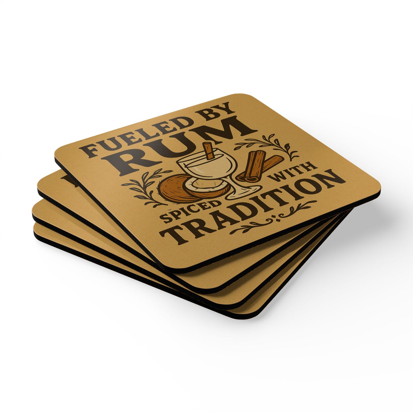 Fueled by Rum, Spiced with Tradition – 4 Piece Coaster Set