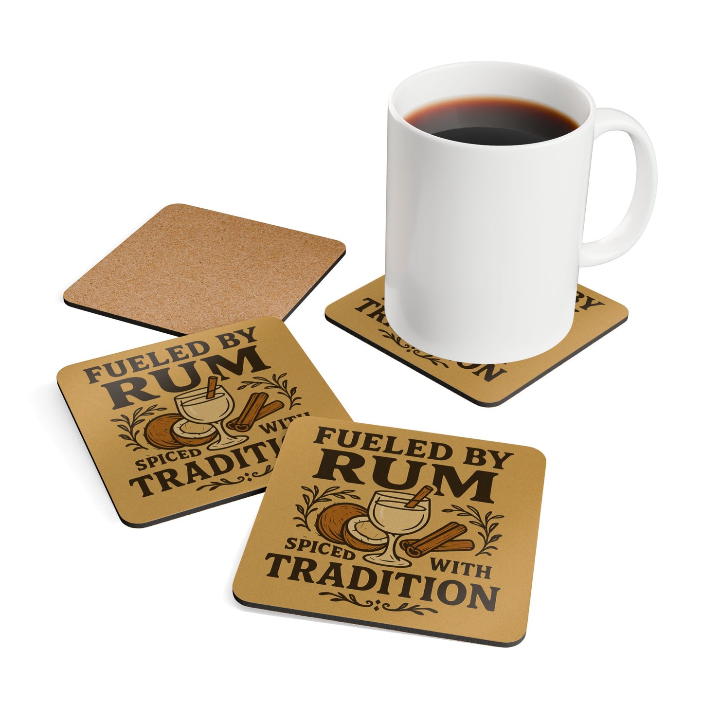 Fueled by Rum, Spiced with Tradition – 4 Piece Coaster Set